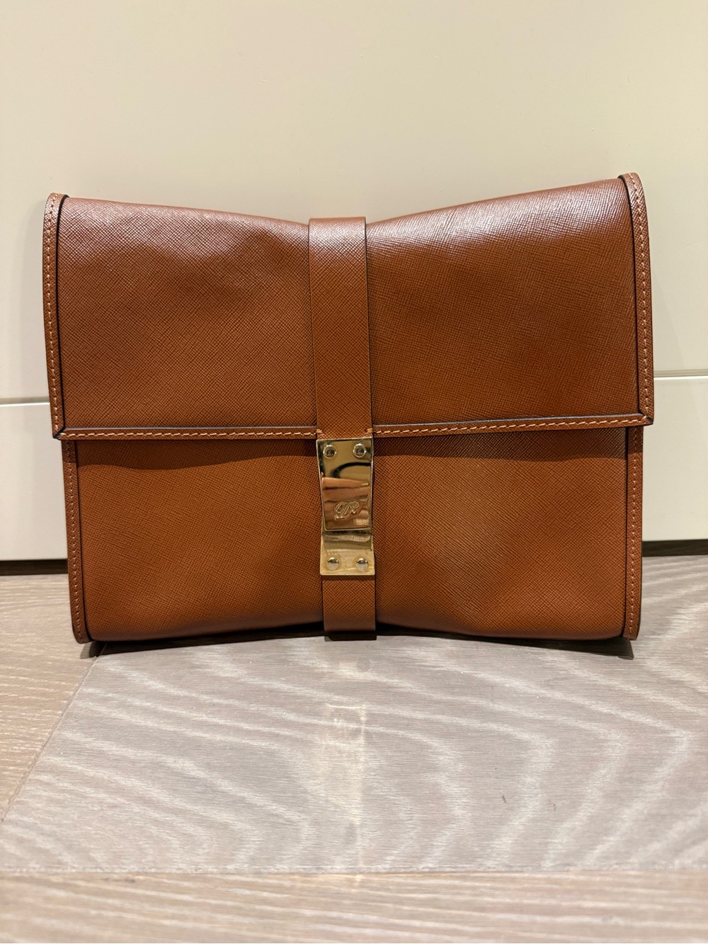 DSQUARED Tan Leather Clutch with Gold Lock